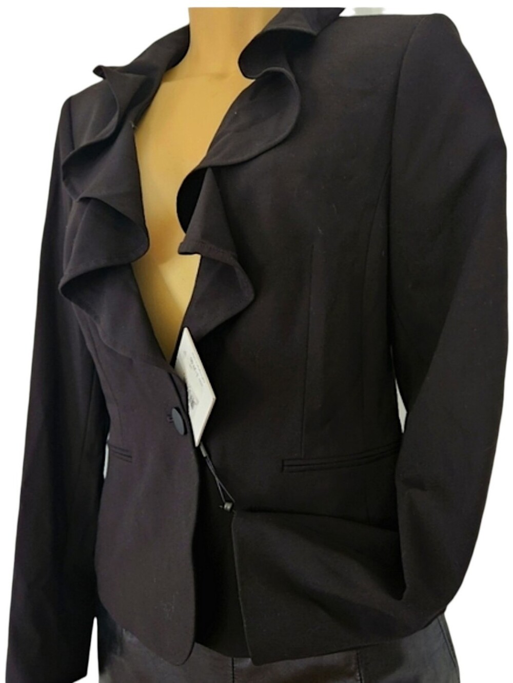 Calvin Klein Blazer, Ruffled, Black, Size 6, One button closure on front, NWT